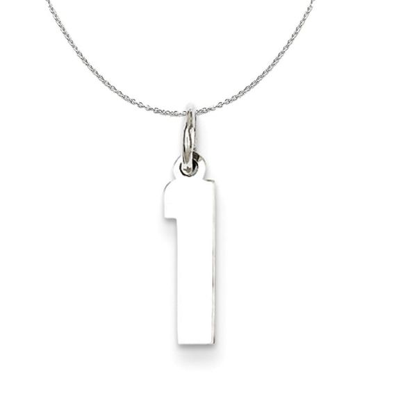 Silver, Athletic Collection, Small Polished Number 1 Necklace - 18 In - Picture 1 of 7